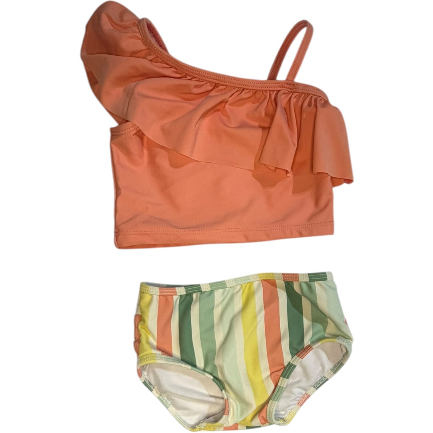 Ruffle Butts Peach & Multicolor Striped Two-Piece Swimsuit size 18-24M excellent used condition