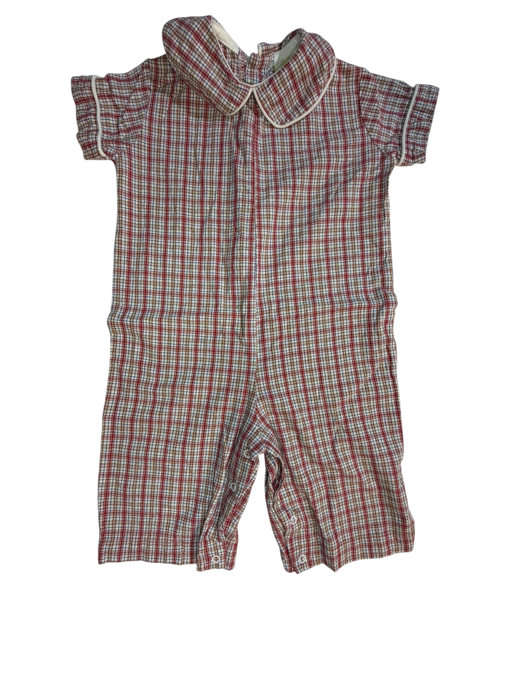 12M Abielle Red, Green, Blue, and White Gingham Longall with Peter Pan Collar GUC