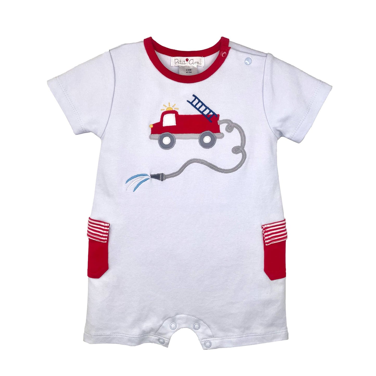 24M | Petit Ami | Fire Truck Applique Knit Romper | NWT