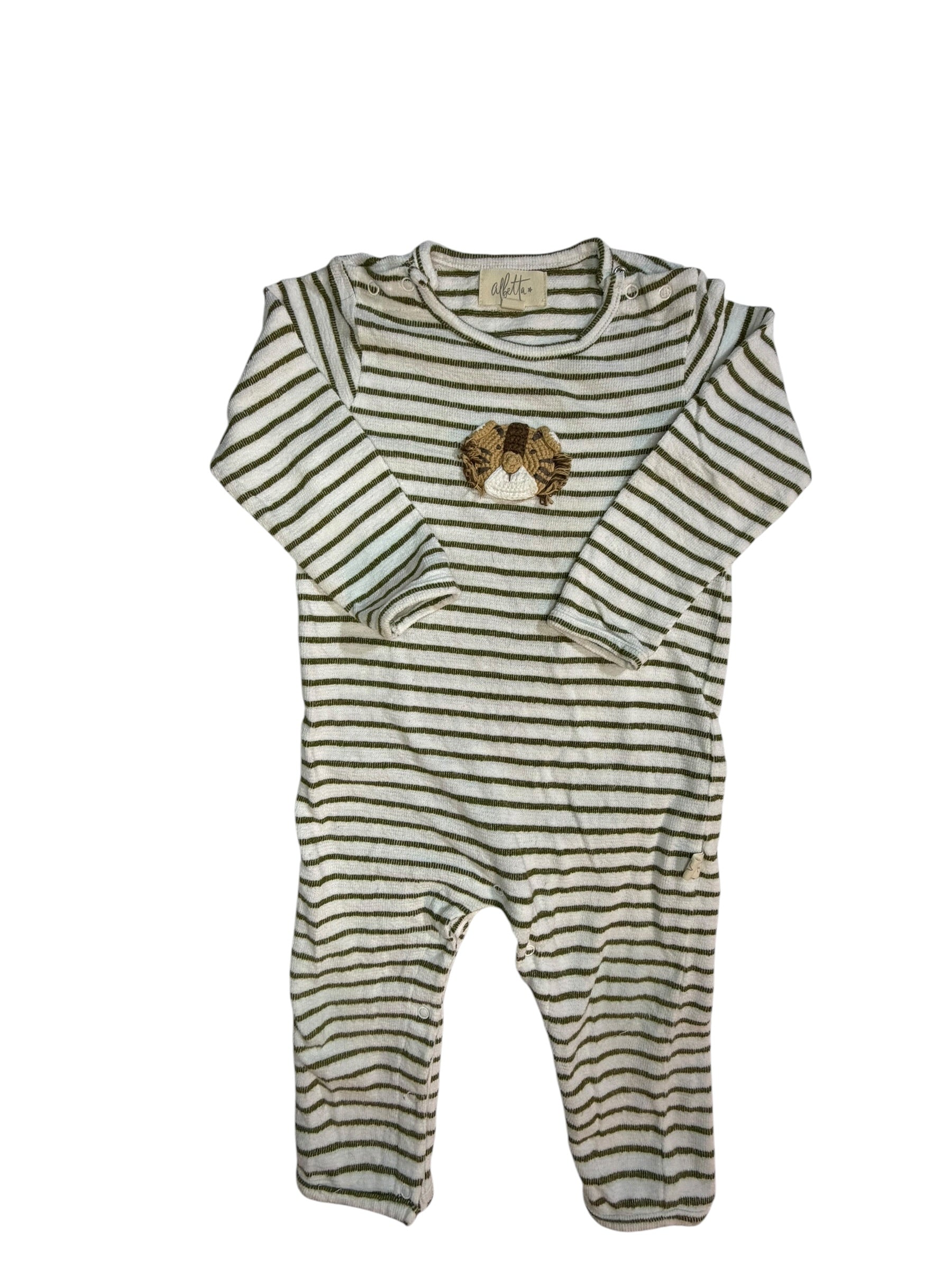 6-12M Albetta Green and White Striped Long-sleeve Longall GUC