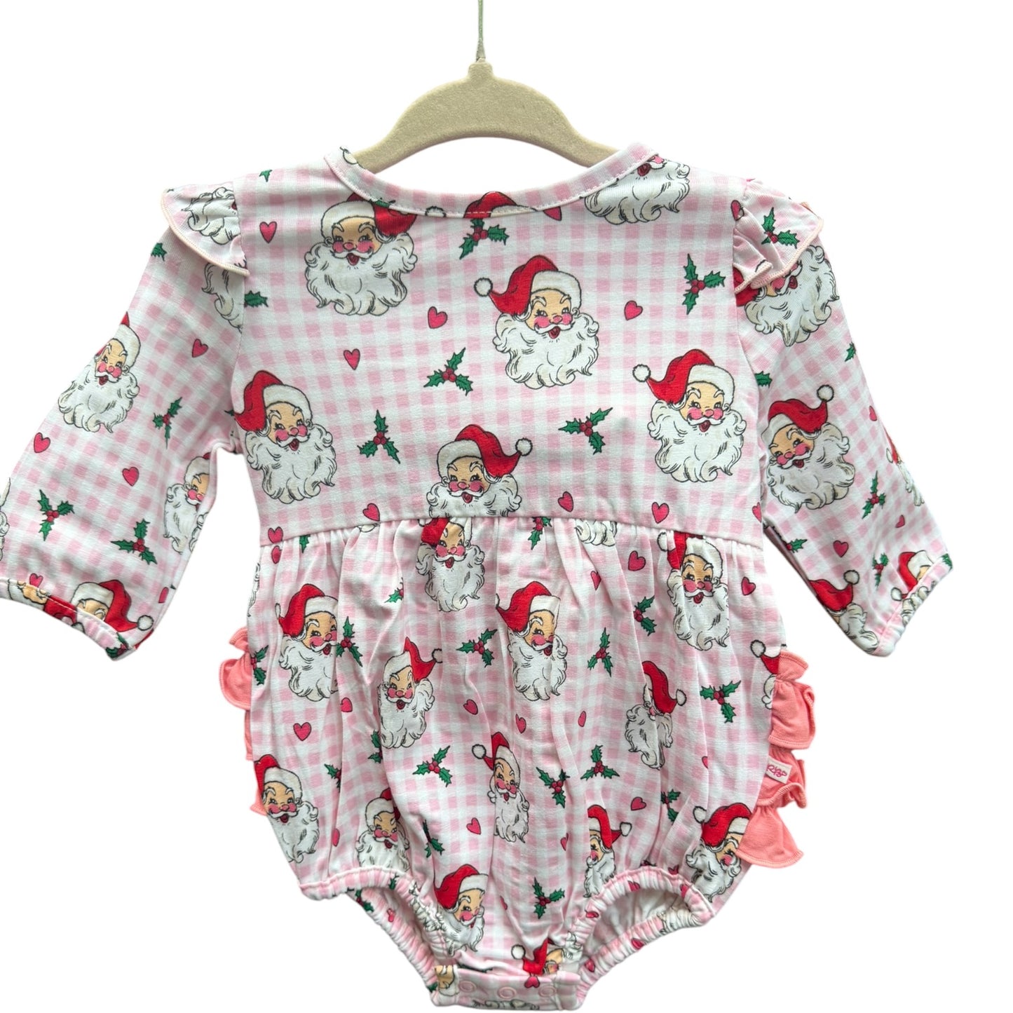 3-6M Ruffle Butts Pink Dear Santa Knit Long-sleeve Flutter Bubble NWT