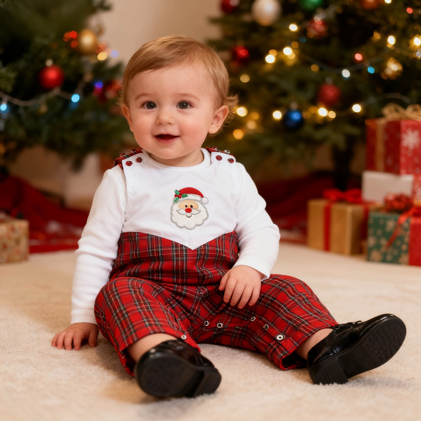 3-6M | Lil Cactus | Red Christmas Plaid Santa Yoke Overalls | NWT