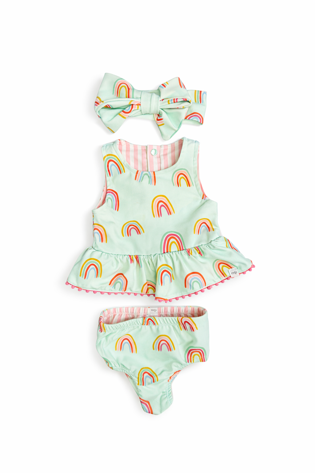 Mud Pie Three-Piece Rainbow Swimsuit size 3-6M excellent used condition