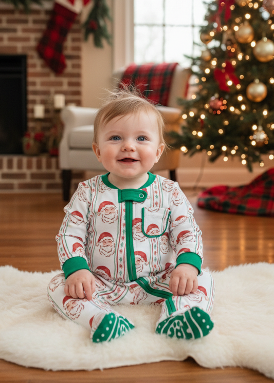 12M | Posh Pickle | Jolly Old Saint Nick Boys' Lounge Zippie with Piping Trim | NWT