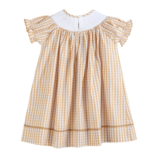 2T | Lil Cactus | Brown Gingham Football Smocked Bishop Dress | NWT