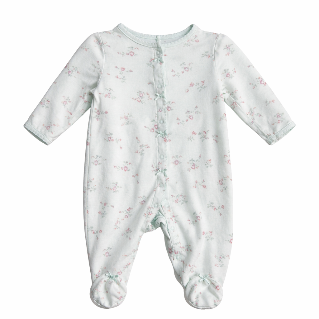 Little Me Blue Floral Sleeper size 9M good used condition