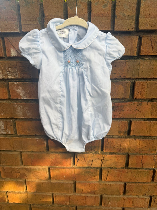 6M Baby Blessings Clothing Baby Blue Peter Pan Collar Smocked Bubble GUC