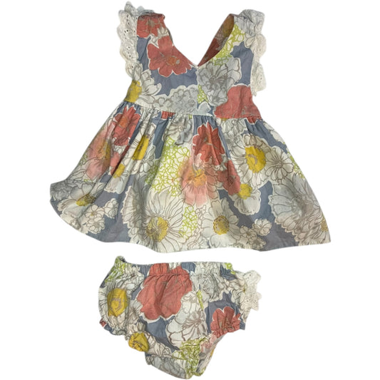 Baby Starters Multicolored Halter Floral Dress with Matching Diaper Cover Set size 12M good used condition