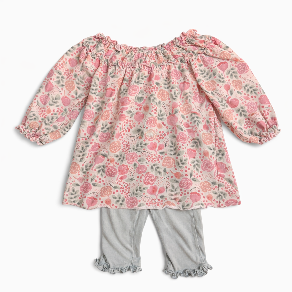Feather Baby Pink & Grey Dress size 12M good used condition