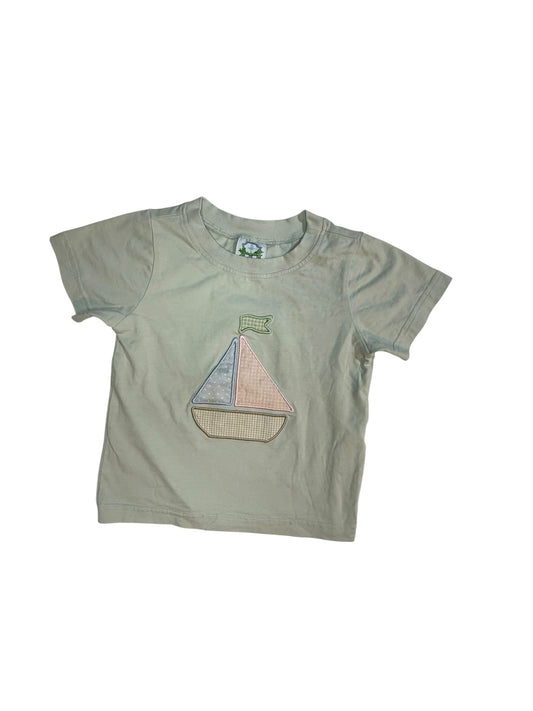 Southern Taters Light Green Sailboat Short-Sleeve Shirt & Green Seersucker Diaper Cover Set size 2T excellent used condition