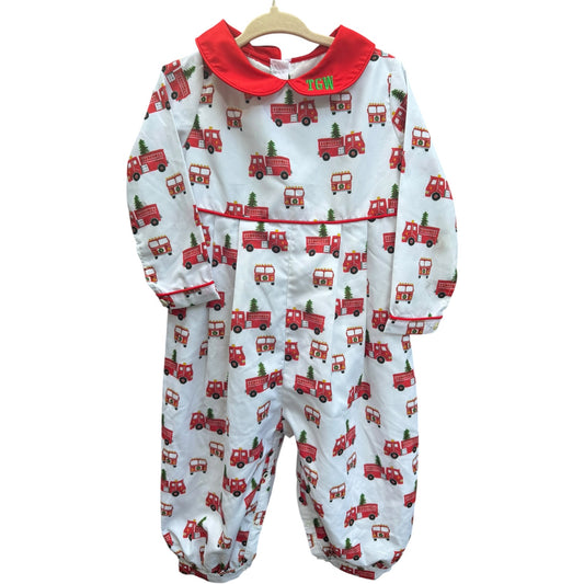 2T Cecil and Loud Long-sleeve Christmas Firetruck Longall with TGW Initials EUC