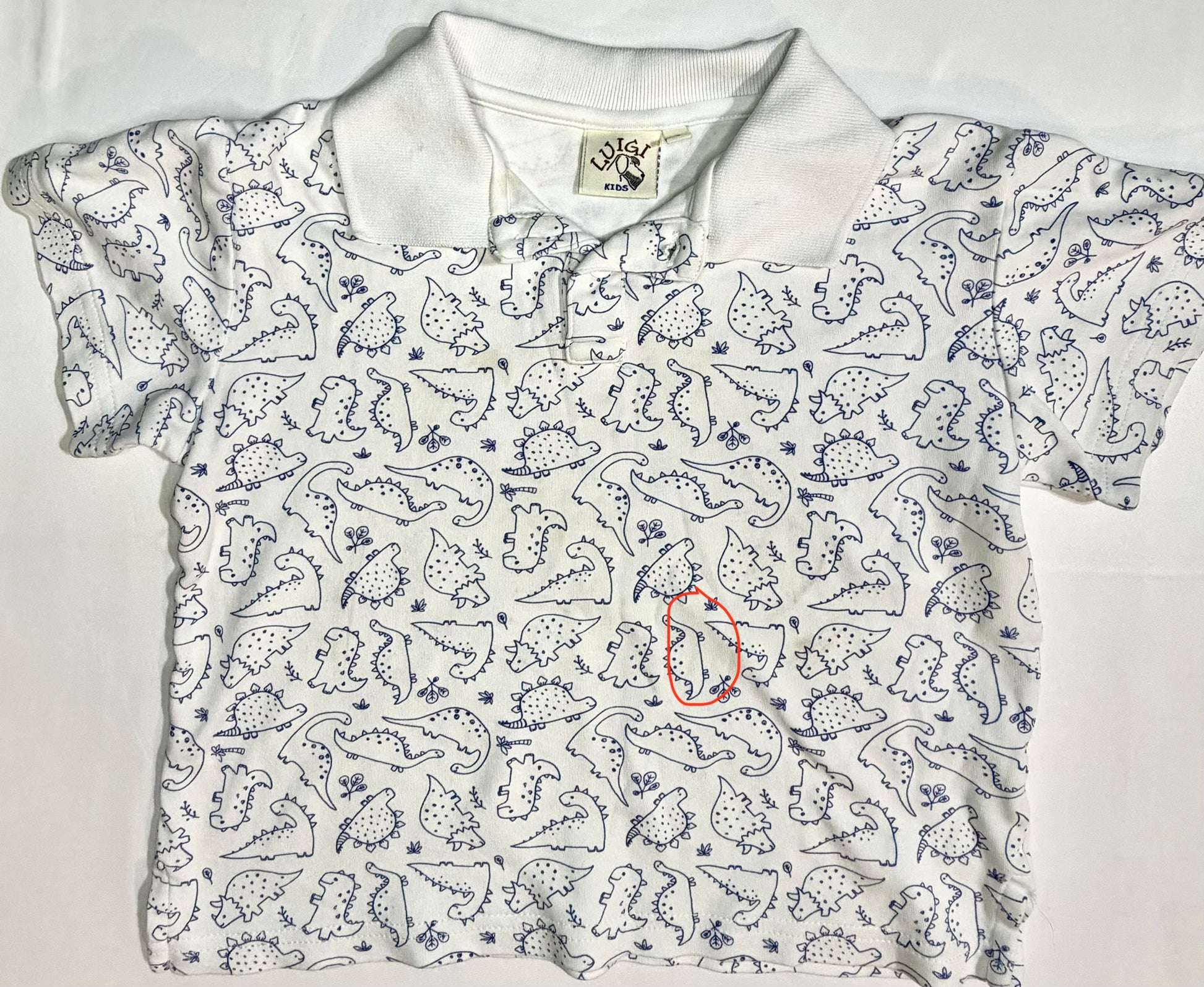 Luigi Kids White Short Sleeve Dinosaur Polo size 5 good used condition