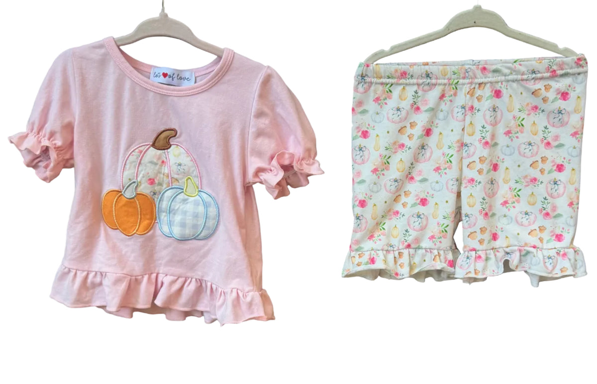 2T Lots of Love Baby Pink Pumpkin Short-sleeve and Shorts Set GUC