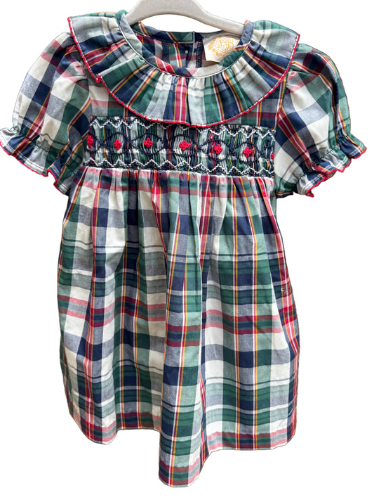 2T | The Beaufort Bonnet Company | Christmas Plaid Smocked Dress with Bow Back | EUC