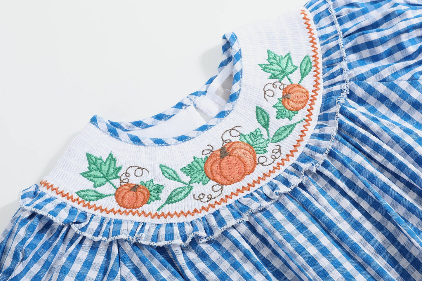 6-12M | Lil Cactus | Blue Gingham Pumpkin Smocked Ruffle Romper | NWT