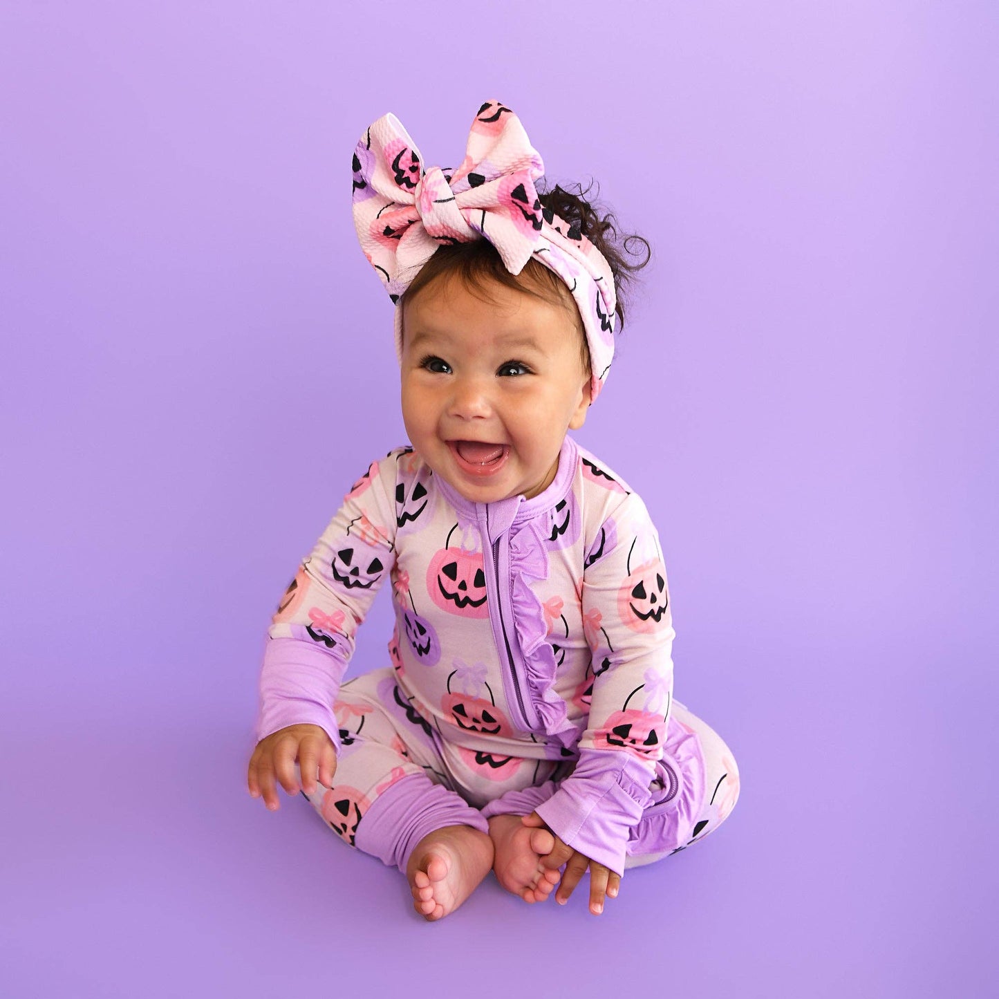 0-3M | Gigi and Max | Emmy Ruffle Zip Bamboo Halloween Pumpkins Baby Outfit | NWT