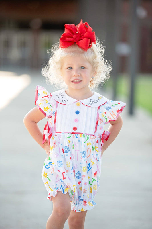 12M | Posh Pickle | ABCs & 123s Alphabet Print Embroidered Collar Bubble | NWT