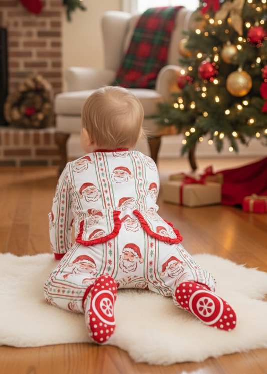 18M | Posh Pickle | Jolly Old Saint Nick Girls' Lounge Zippie with Ruffle Trim | NWT