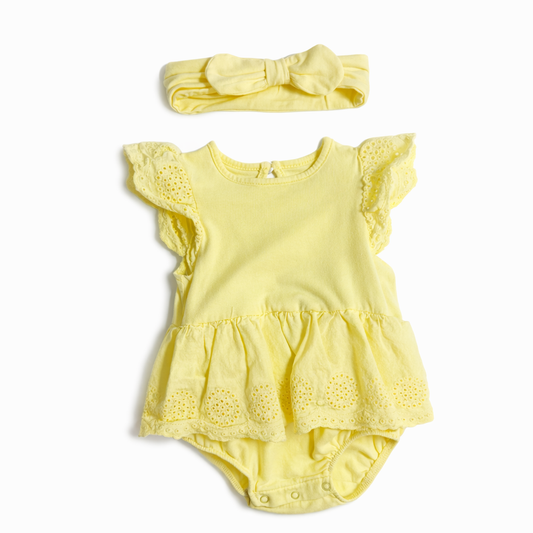 Little Me Yellow Onesie & Headband Set size 6M good used condition