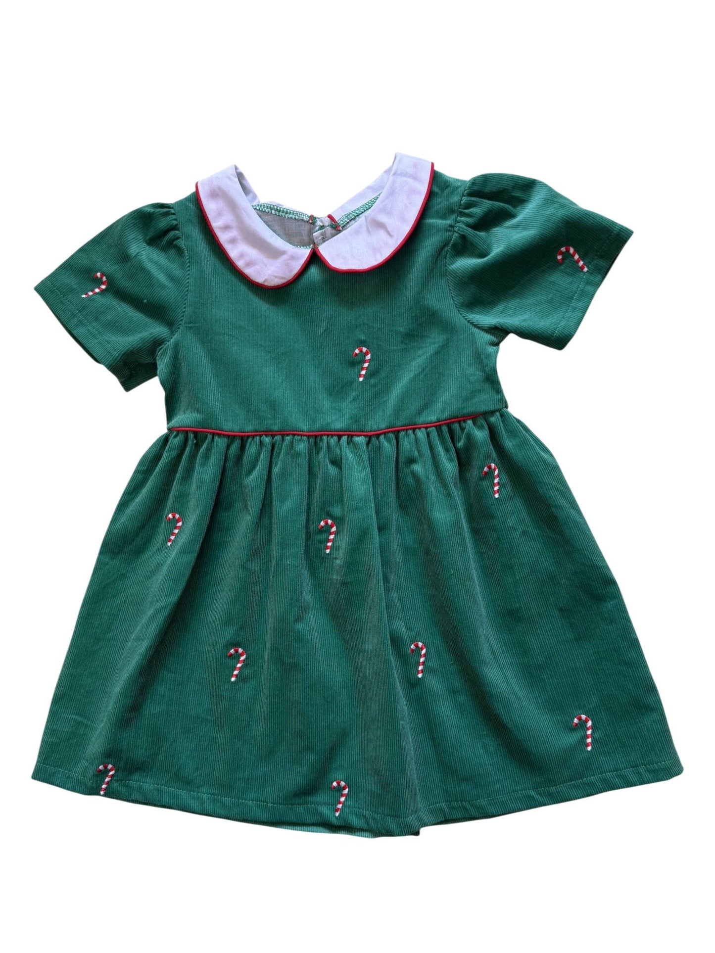 2Y | Piping Prints | Green Corduroy Dress with Candy Canes | NWT