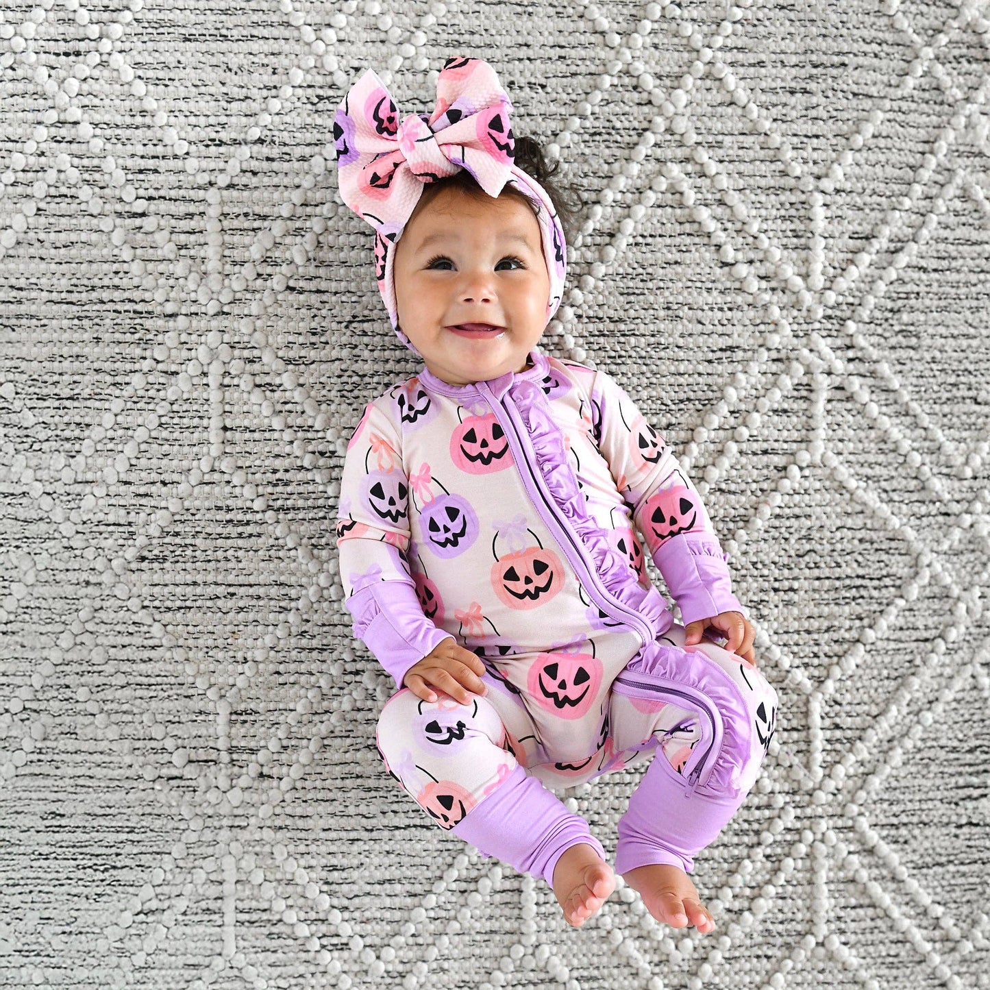 0-3M | Gigi and Max | Emmy Ruffle Zip Bamboo Halloween Pumpkins Baby Outfit | NWT