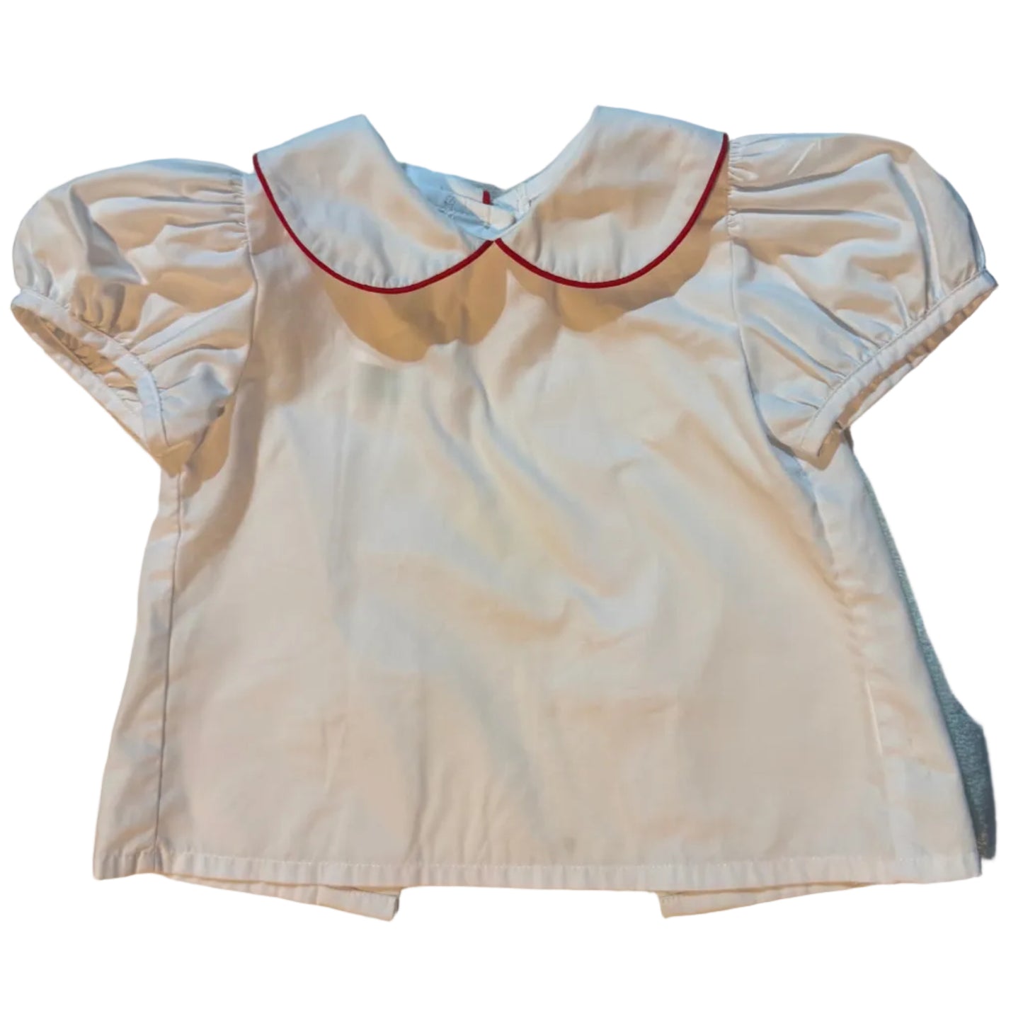 12M That Store White Short-sleeve Peter Pan Collar Blouse with Red Trim EUC