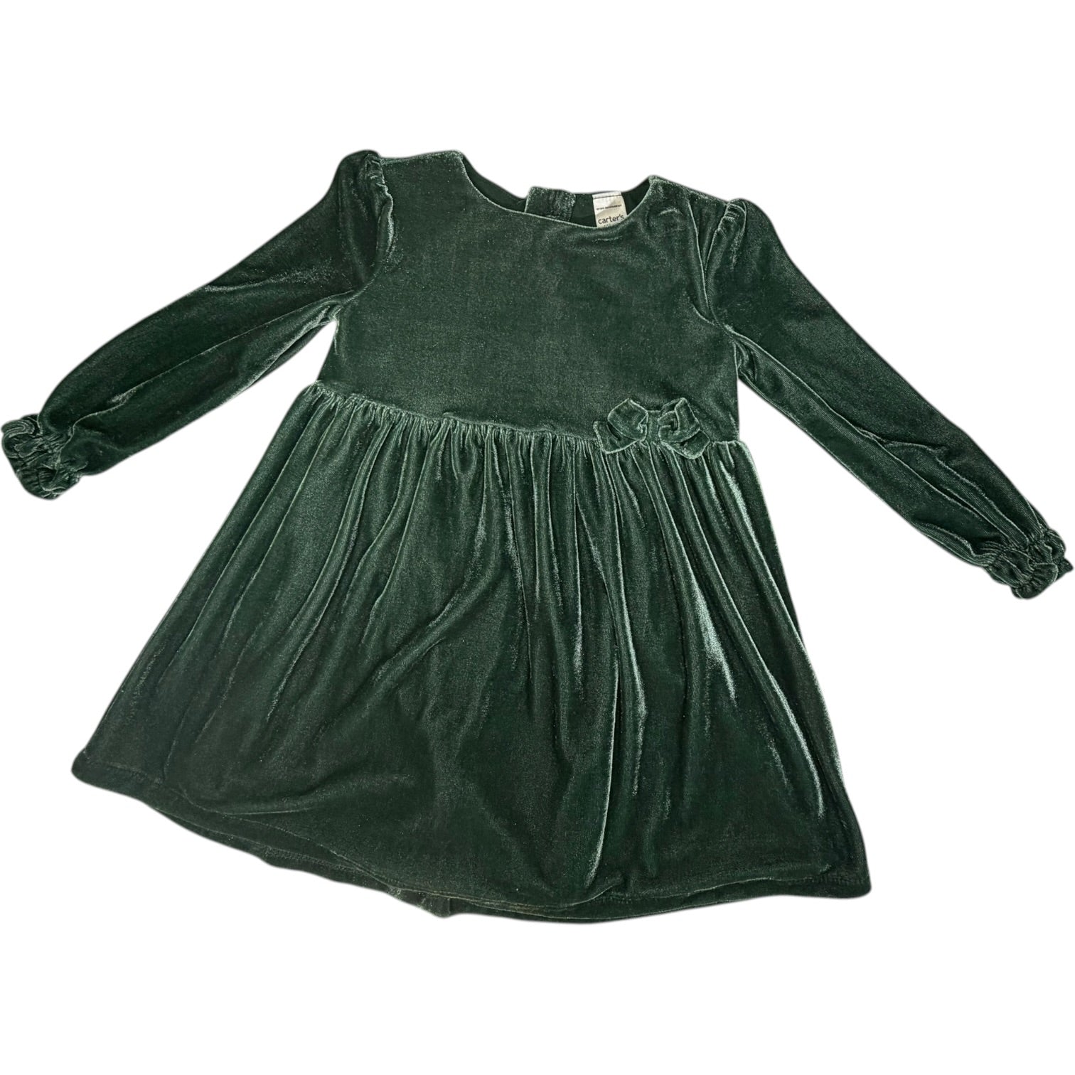 Carter's Long-sleeve Green Velvet Dress size 2T excellent used condition