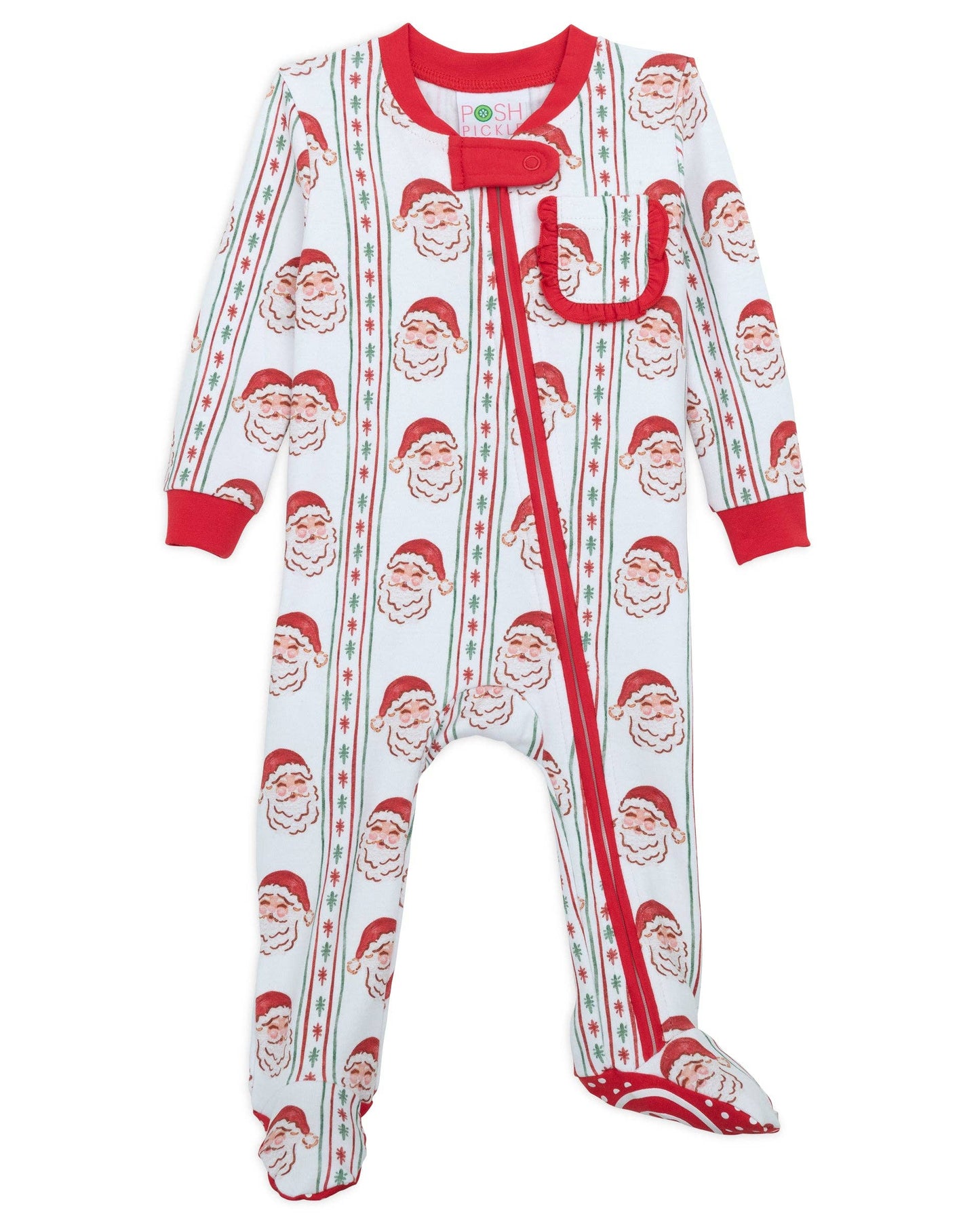 18M | Posh Pickle | Jolly Old Saint Nick Girls' Lounge Zippie with Ruffle Trim | NWT
