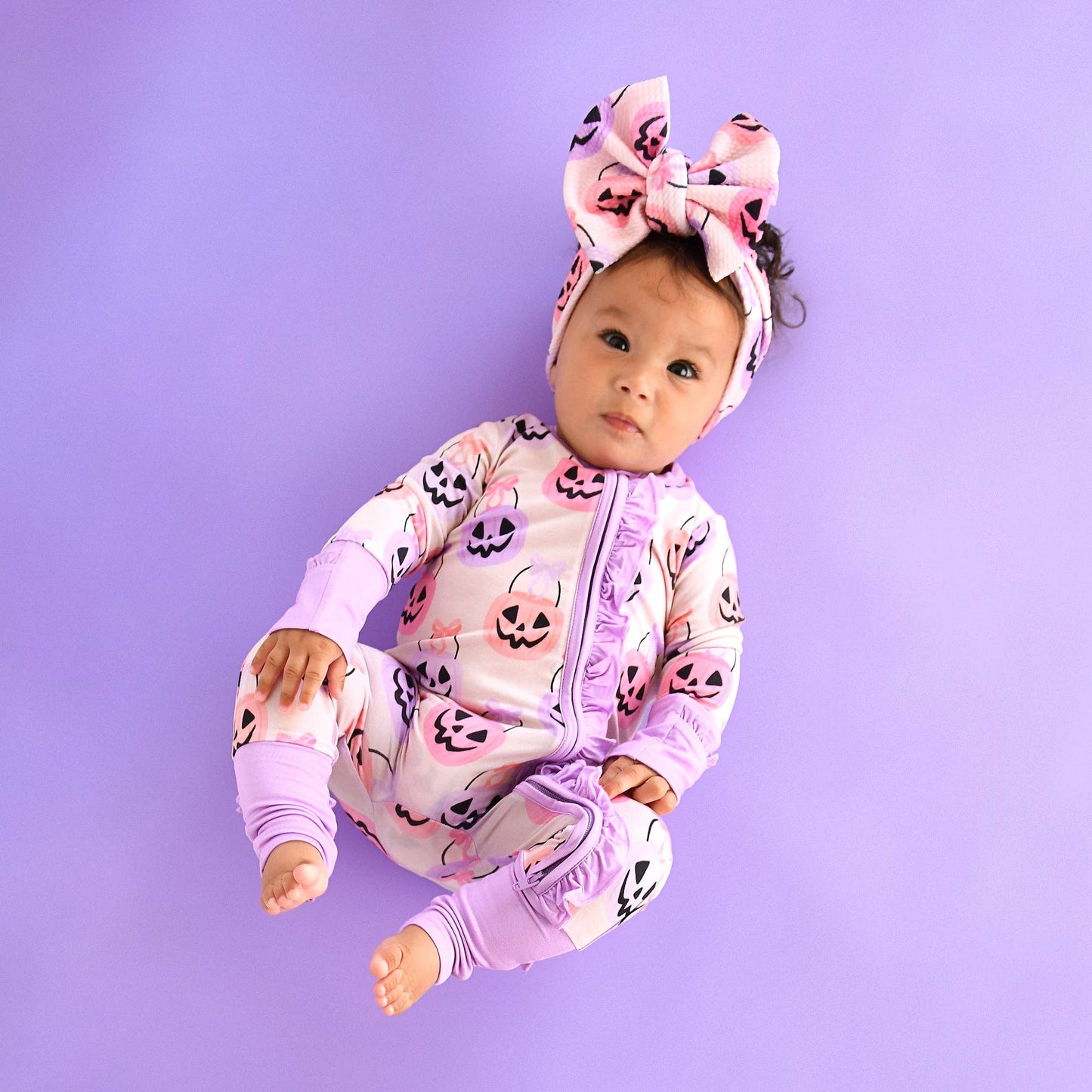 0-3M | Gigi and Max | Emmy Ruffle Zip Bamboo Halloween Pumpkins Baby Outfit | NWT
