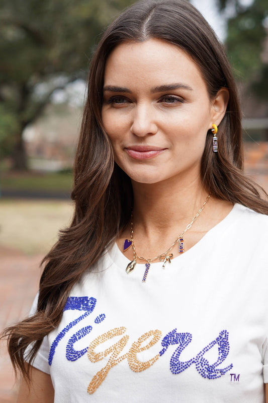 LSU Tigers Paper Clip Charm Collector Necklace in Shiny Gold