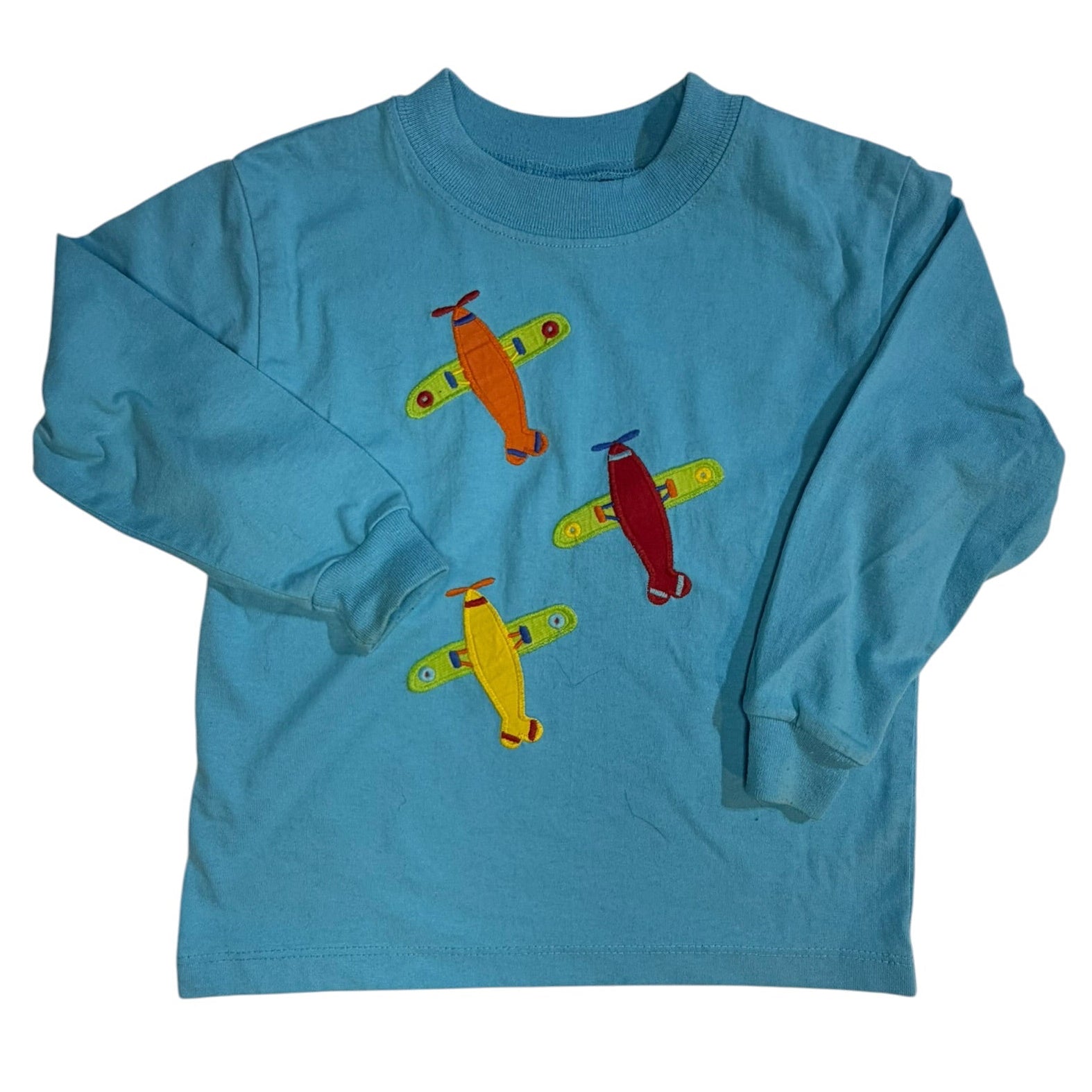 3T Bailey Boys Long-sleeve Bright Blue Airplane Shirt GUC
