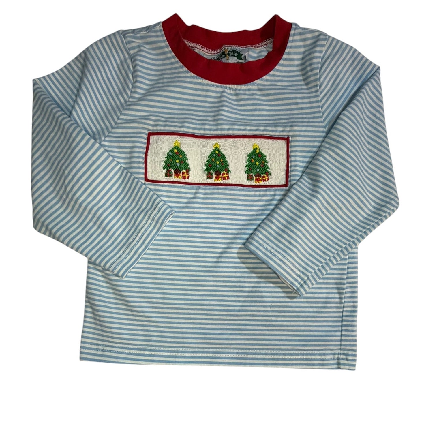 3T Southern Taters Baby Blue and White Smocked Christmas Tree Long-sleeve Shirt GUC