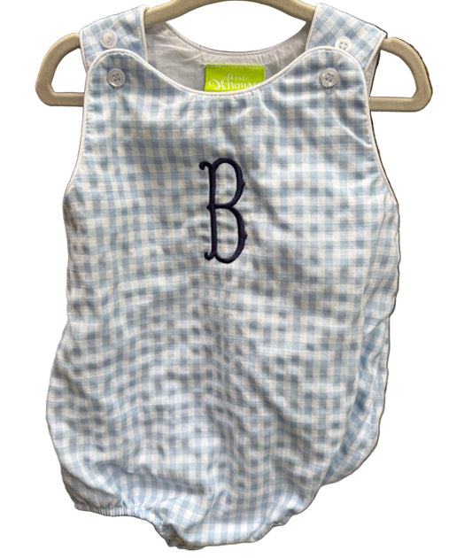 18M Classic Whimsy Blue and White GIngham "B" Bubble EUC
