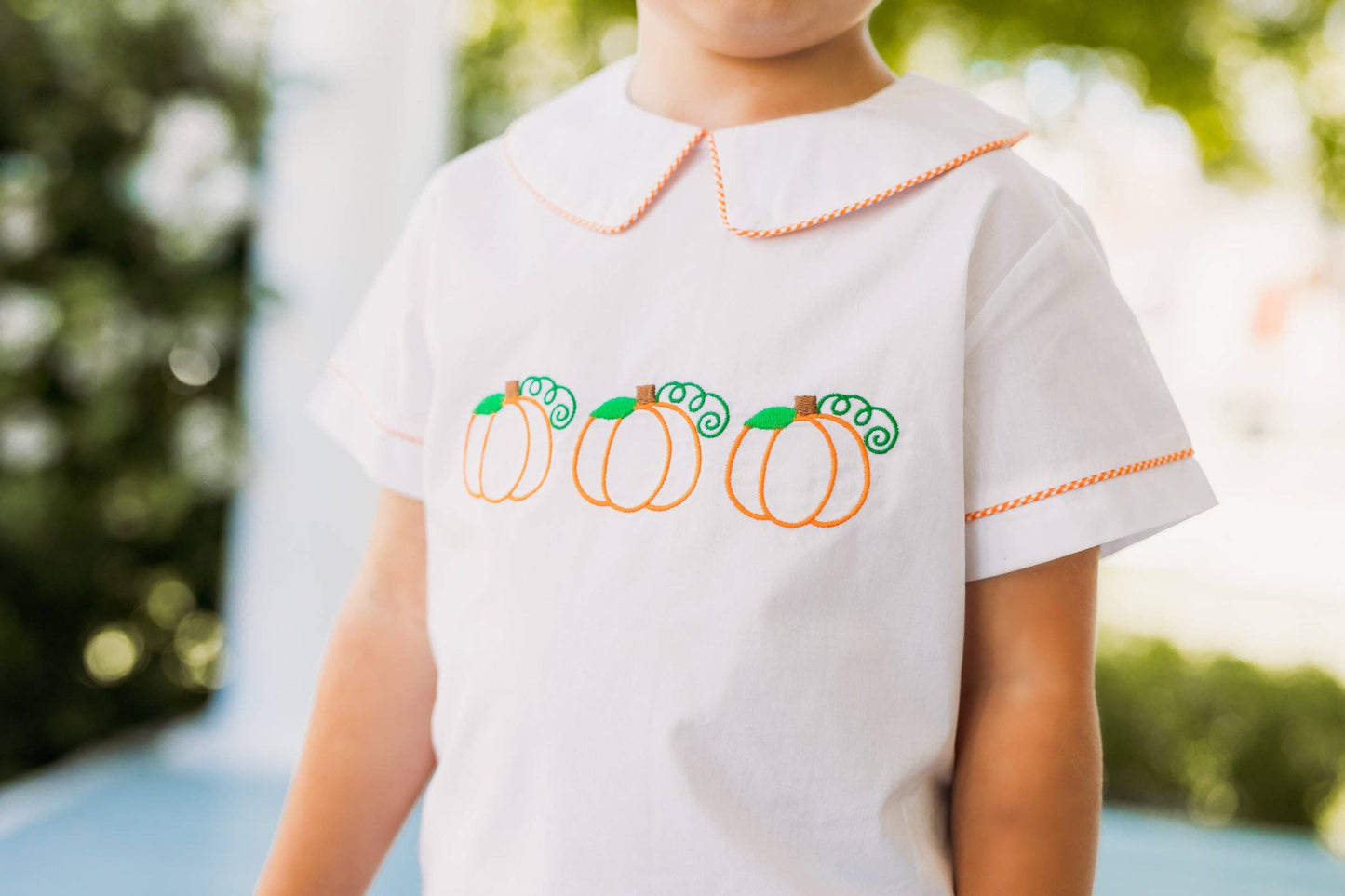 18M | Posh Pickle | Proper Pumpkins Embroidered White Woven Top & Orange Gingham Shorts Set | NWT