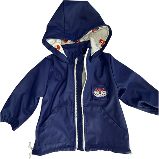 Ella Belle Boutique Navy Performance Rain Jacket with Aubie Print Lining size 12M excellent used condition