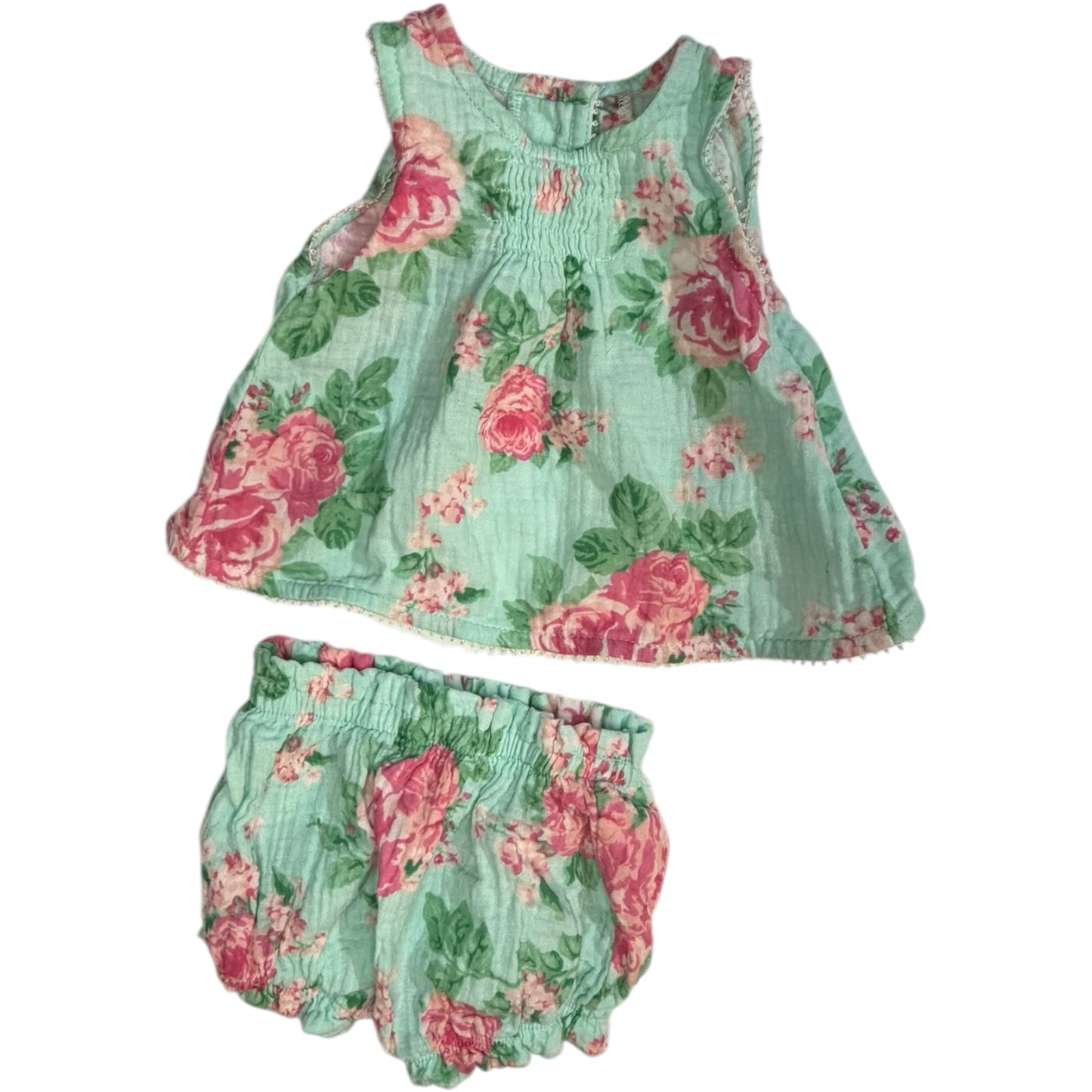 Mud Pie Blue Floral Blouse and Diaper Cover Set size 3-6M good used condition