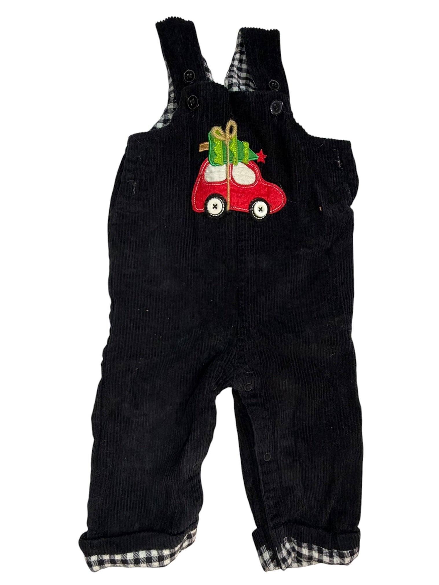 9-12M Mudpie Black Corduroy Christmas Tree Car Longall GUC