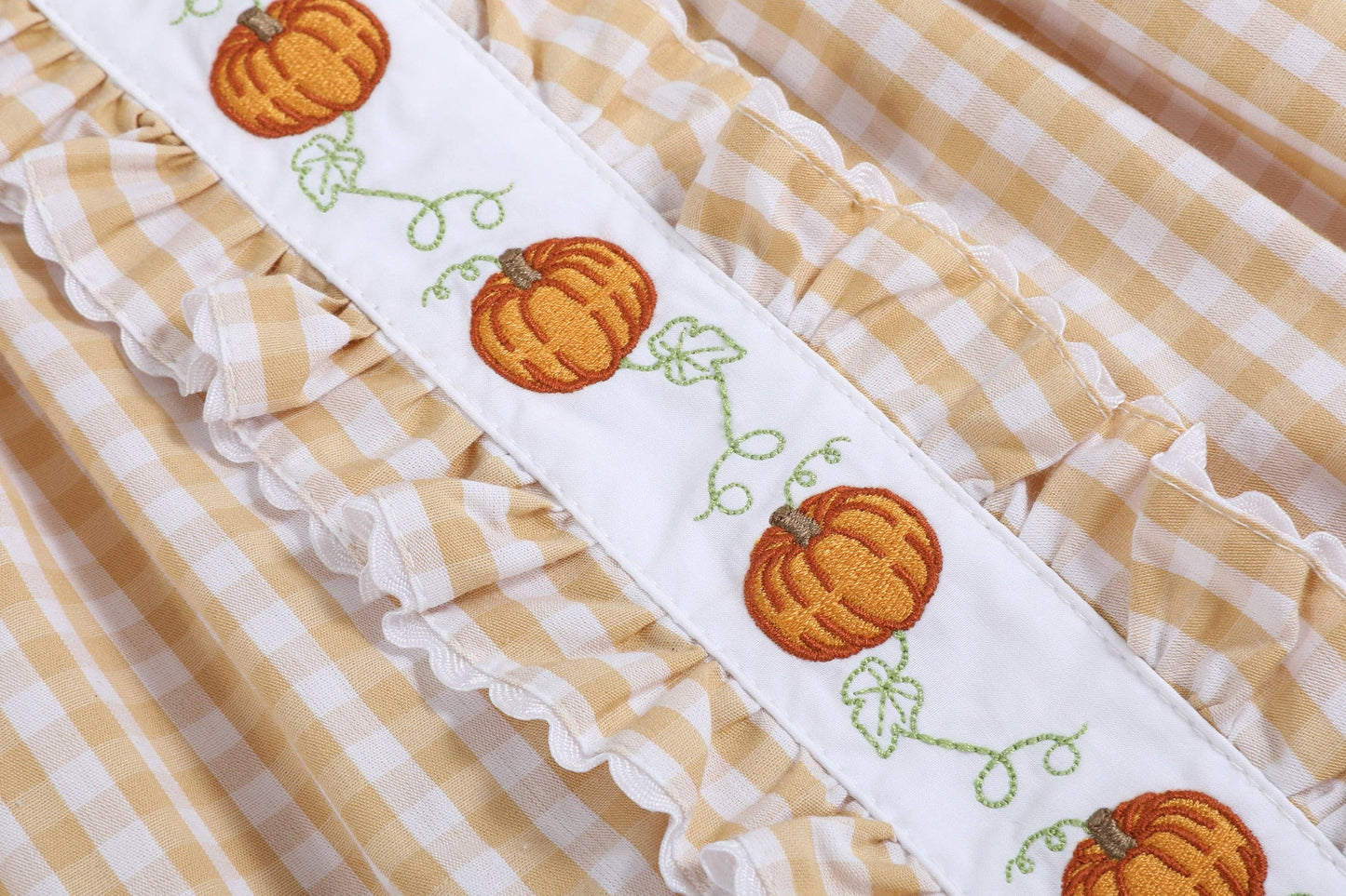 2T | Lil Cactus | Light Brown Gingham Pumpkin Vine Ruffle Dress | NWT