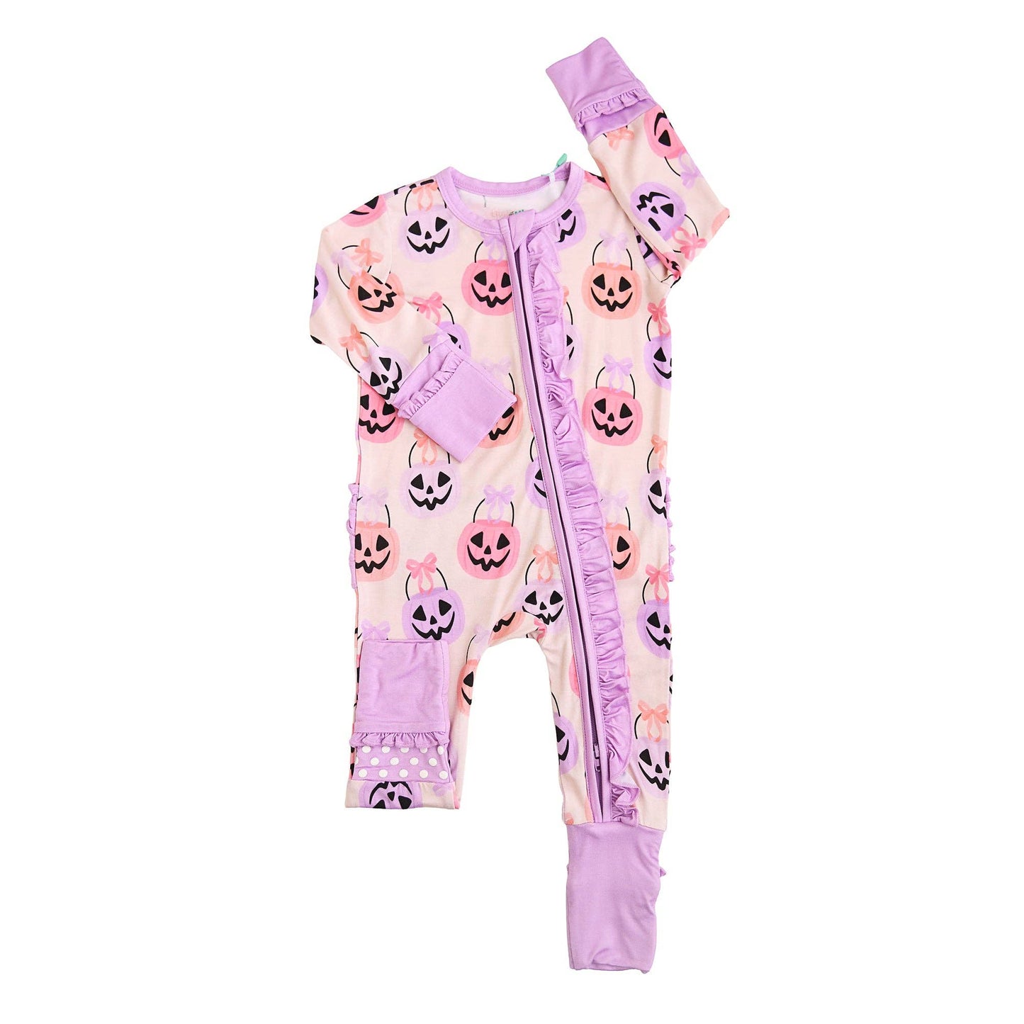0-3M | Gigi and Max | Emmy Ruffle Zip Bamboo Halloween Pumpkins Baby Outfit | NWT
