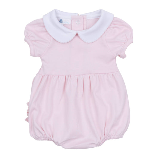 12M | Magnolia Baby | Essentials Solid Pink Collared Ruffle Bubble | NWT