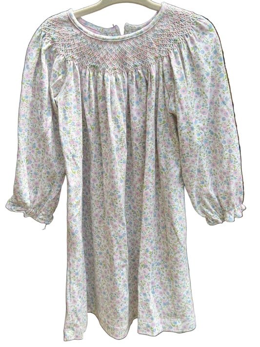 3T | Petit Bebe | Pink & Blue Floral Smocked Long-Sleeve Dress | EUC