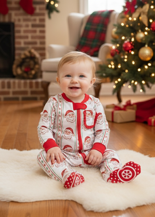 18M | Posh Pickle | Jolly Old Saint Nick Girls' Lounge Zippie with Ruffle Trim | NWT