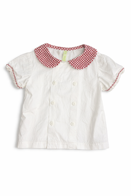 Lime Green White Button-Down with Red Gingham Peter Pan Collar size 4T good used condition