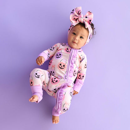 0-3M | Gigi and Max | Emmy Ruffle Zip Bamboo Halloween Pumpkins Baby Outfit | NWT