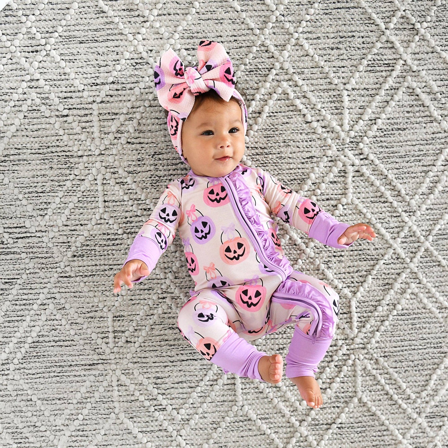 0-3M | Gigi and Max | Emmy Ruffle Zip Bamboo Halloween Pumpkins Baby Outfit | NWT