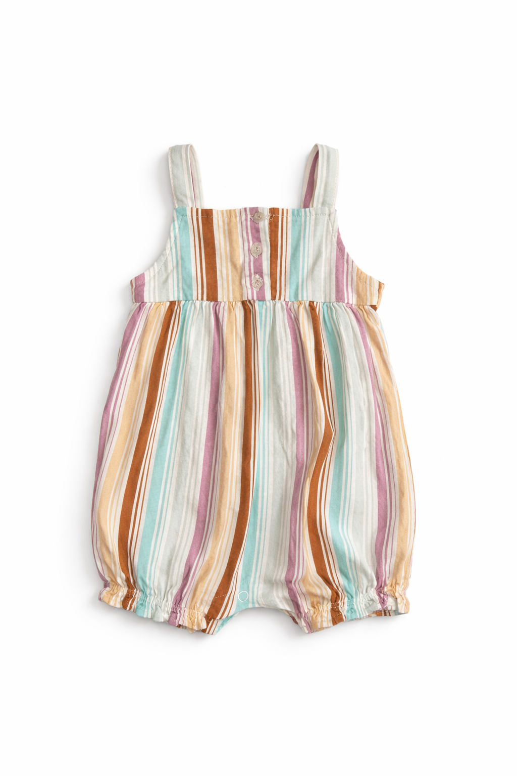 Carter's Brown, Green & White Striped Spaghetti Strap Romper size 12M good used condition