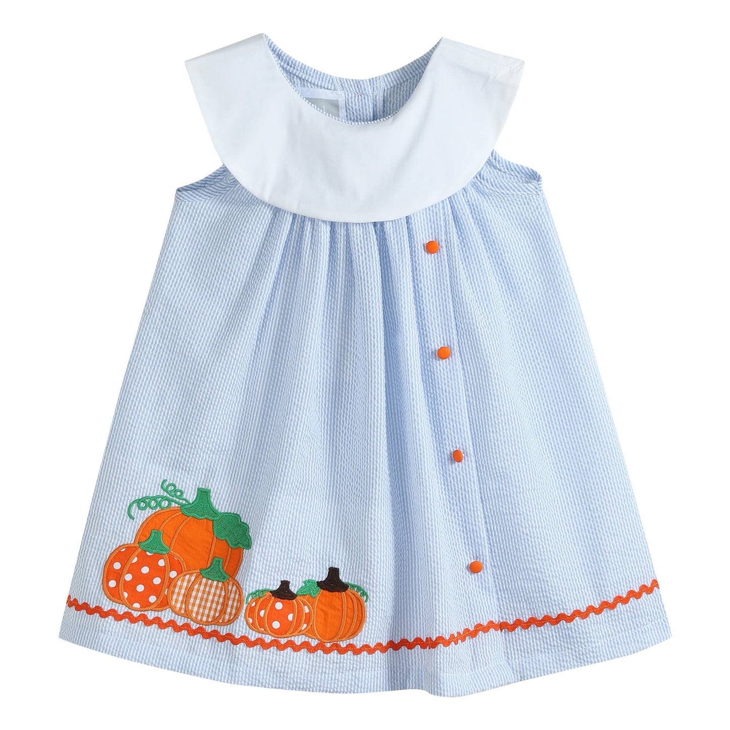 3T | Lil Cactus | Light Blue Seersucker Pumpkin Baby Yoke Dress | NWT