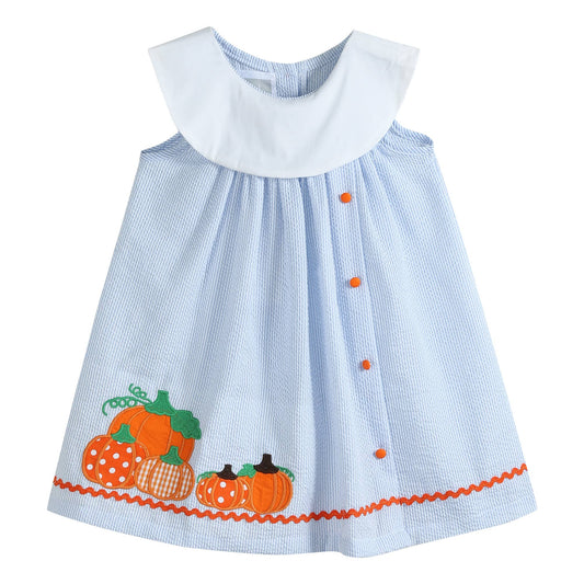 3T | Lil Cactus | Light Blue Seersucker Pumpkin Baby Yoke Dress | NWT