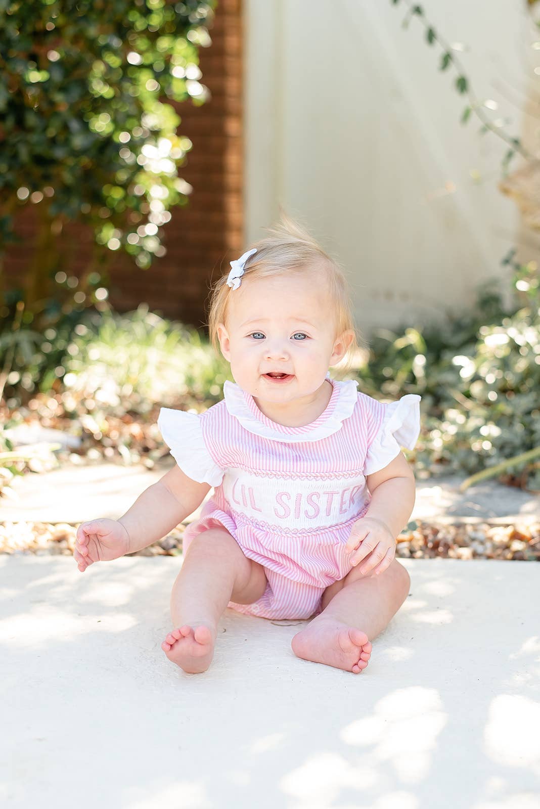 3-6M | Lil Cactus | Pink Striped Lil Sister Smocked Romper | NWT