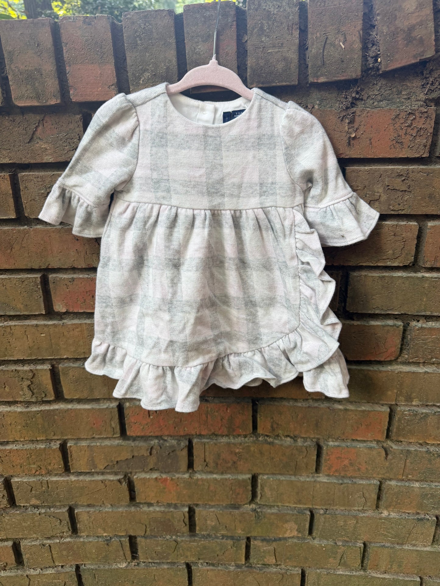 3-6M Janie and Jack Grey and White Ruffle Dress EUC